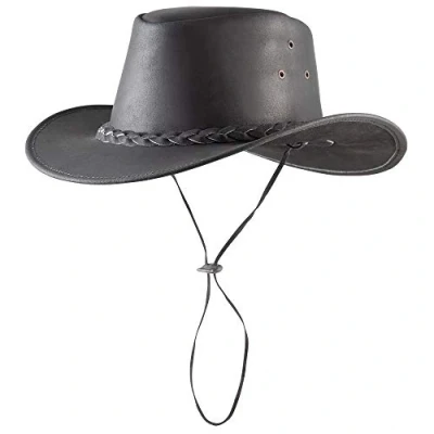 Bild av Pfiff Westernhatt, cowboyhatt, västerländsk cowboy cowgirl, oxläder svart brun unisex S XL (5662 cm)