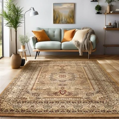 Bild av Kort lugg matta, orientalisk design, Matta Beige, 120 x 170 cm, Mattor i stil, Vardagsmatta