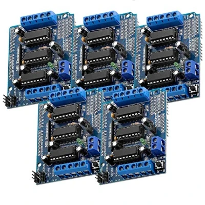 Bild av AZDelivery 5 x L293D Motor Driver Shield, 4 Kanalig Stepper Driver, Expansion Board kompatibel med Arduino inklusive E Bok!