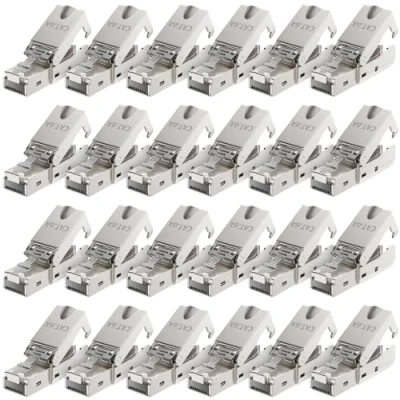 Bild av deleyCON 24x CAT 6a Verktygsfri RJ45 Nätverkskontakt med LSA Anslutning för Styva Installationskablar Skärmad 10 Gbit/s LAN Kabel Nätverkskabelkontakt CAT6a Metallhölje