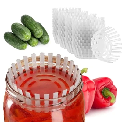 Bild av KADAX Fernissvikt för glasburkar, jäslock i plast, livsmedelslagring med nät surkål, kimchi och gurkor, jäshjälp (fi 82 mm/48 stycken)