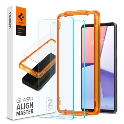 Bild av Spigen AlignMaster Skärmskydd kompatibel med Sony Xperia 1 VI, 2 Stycken, met sjabloon voor installatie, kristallklart, Responsiv Touch, Case friendly, 9H härdat Glas