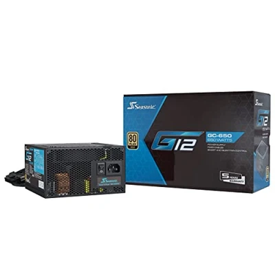 Bild av Seasonic G12 GC 650 W Non Modular PSU, ATX 12 V, 80 PLUS Gold Certified PC Power Supply with Fixed Cables