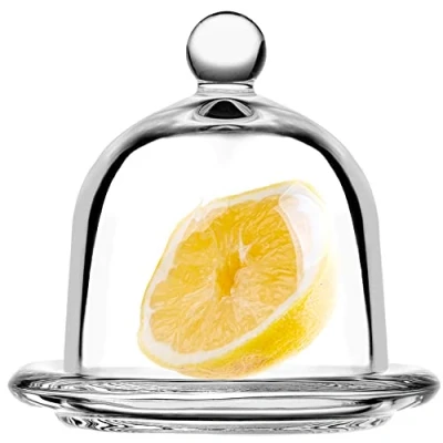 Bild av KADAX Citronbehållare med lock, glasbehållare tallrik, matlåda för citron, tomat, glasklocka, kakklocka av högkvalitativt glas, rund, transparent