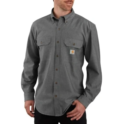 Bild av Carhartt Herr Original Fit Långärmad Work Utility Button Down skjorta, Svart Chambray, XXL