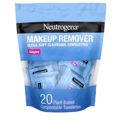 Bild av Neutrogena Makeup Remover Cleansing Towelette Singles, Daily Face Wipes To Remove Dirt, Oil, &amp; Waterproof Mascara, Individually Wrapped, 20 Count