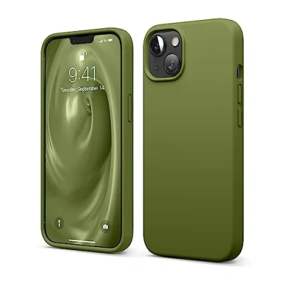 Bild av Elago Flytande silikonfodral kompatibelt med iPhone 13 fodral (6,1 tum premiumsilikon, helkroppsskydd 3 lager stöttåligt telefonfodral, reptåligt mjukt mikrofiberfoder (cedarrgrön)