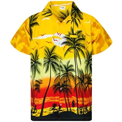 Bild av King Kameha Hawaii skjorta för herr, funky casual krage, bröstficka, unisex, kortärmad strand, Strand gul, 4XL