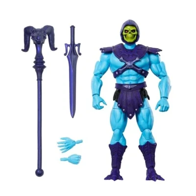 Bild av Masters of the Universe Masterverse Skeletor Vintage Collection actionfigur, 18 cm, med tillbehör, svärd och stång, blå lila