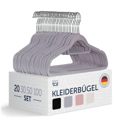 Bild av Blumtal Kleiderbügel 20 stycken sammetsklädselhängare 360 vridbara och fjädrande Utrymmesbesparande halkfria klädhängare Grå med sammetsöverdrag