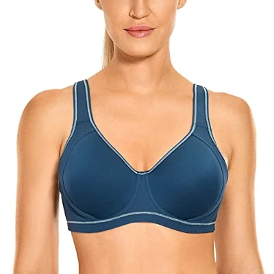 Bild av SYROKAN Coolmax High Impact Sport BH:ar för kvinnor Byggar Full Figur Running Workout Star Sapphire 80I