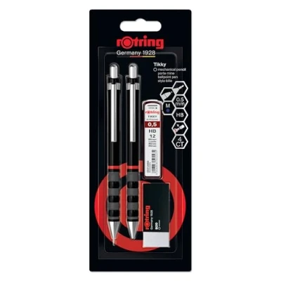 Bild av Rotring Tikky Mechanical Pencil Ballpoint Eraser &amp; Lead Refills Set HB 0.5 mm Medium Point Pen Black Barrel