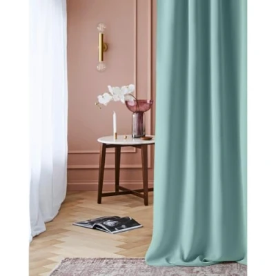 Bild av ROOM99 Gardin med veckband Laurel 140 x 260 cm bredd höjd, mörkläggning, ogenomskinlig skjutgardiner, gardin, vardagsrum, sovrum för skensystem, mynta, 1 st