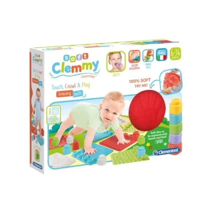 Bild av Clementoni Mjuk Clemmy Touch, Crawl &amp; Play sensorisk väg, säker och rolig lekmatta för krypande bebisar småbarn, utvecklar taktila färdigheter bygger fantasi, 8 maulfärgade delar 6+ månader