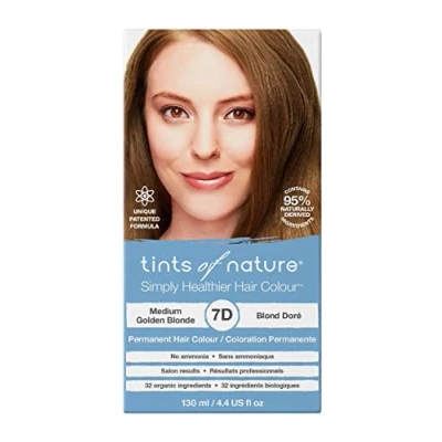 Bild av Tints of Nature 7D Medium Golden Blonde permanent Hair Dye, medelguldblond hårfärg, ger näring åt håret och täcker grått, ammoniakfri, 130 ml