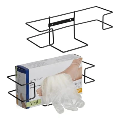 Bild av Relaxdays Handskdispenser, set om 2, för engångshandskar, väggmontering, H x B D: 9,5 28 cm, järn, svart