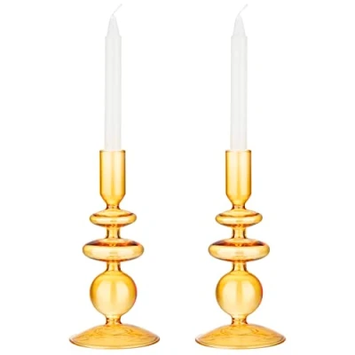 Bild av Navaris 2 x ljushållare i glas för stavljus ljusstake blockljus stav set om orange