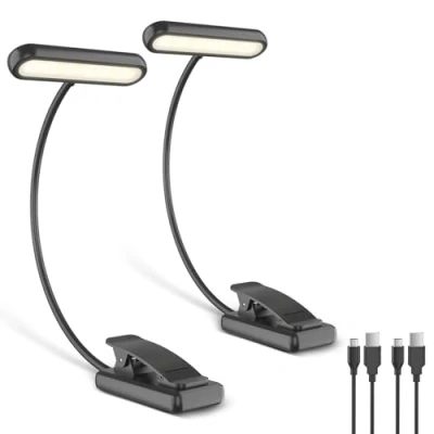Bild av iFalarila Uppladdningsbar läslampa i 2 delar med typ C kabel, 12 LED klämma [3 färger och 10 ljusstyrkor] Liten svanhals flexibel sängklämma Boklampor för barn