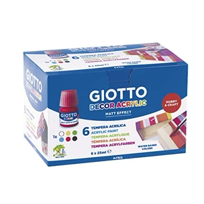 Bild av Giotto 538200 6 pack akryl tempera, svart/blå/grön/röd/vit/gul, 25 ml