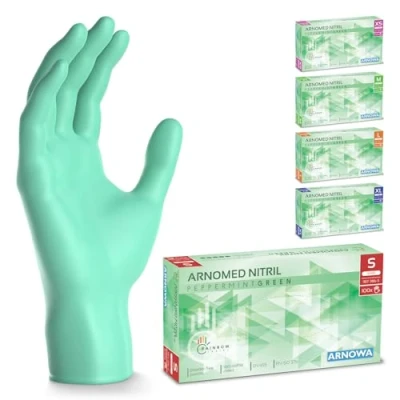 Bild av ARNOMED engångshandskar gröna, nitrilhandskar S, med 100 st/box, puderfria, latexfria gummihandskar, finns i XS, M, L &amp; XL