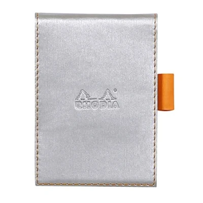 Bild av RHODIA 118101C fodral Urklipp + häftad anteckningsbok N11 silver A7 små rutor 80 avtagbara ark vitt Clairefontaine papper 80G pennhållare fuskläder Rhodiarama samling