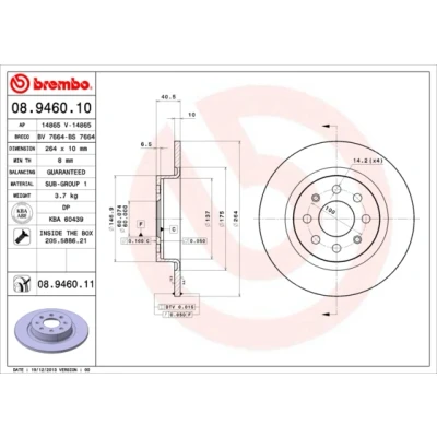 Bild av BREMBO COATED DISC LINE 08.9460.11 Disque de frein 264 10 4 plein revêtu avec vis/boulons OPEL: Corsa E 3/5 portes, Adam