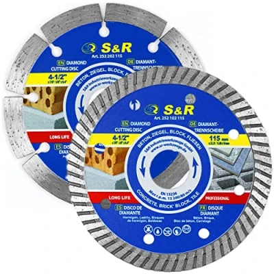 Bild av S&amp;R Diamantkapskivor 115 mm set 2 delar, 1x segment standard, turbofälg x 10 22,2/15,88 (med reduktionsring), Diamantskärskiva för sten, betong, tegel, kakel