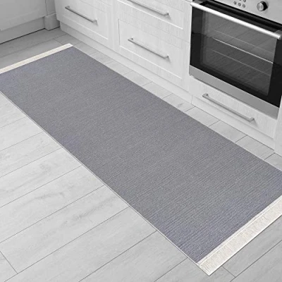 Bild av Fashion4Home Matta löpare tepiche för vardagsrum, sovrum, kök, barnrum, badrum boho kilimmattor hallmatta ljusgrå, storlek: 60 x 180 cm