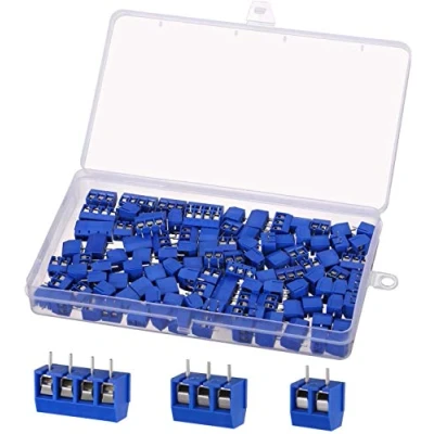 Bild av 100 stycken PCB Mount Screw terminalblock, KWOKWEI skruvklämma kontakt 5 mm 2 stift/3 stift/4 stifts skruvterminalkontakt för Arduino gör det själv bräda dupont tråd