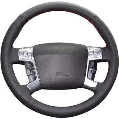 Bild av Skinande vete svart läder bilrattöverdrag för Ford Mondeo Mk4 2007 2012 S Max 2008