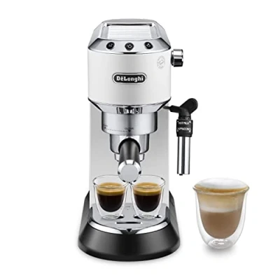 Bild av De&#039;Longhi Dedica Style Espressomaskin med Professionellt Mjölkskumningsmunstycke, 15 cm Bred, 1 l Vattentank, Helmetallhölje, Lämplig för E.S.E poddar, EC685.W, Vit