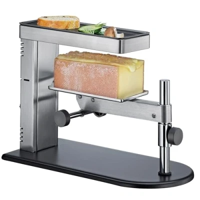 Bild av Spring racletteugn schweizisk racletteenhet rostfritt stål steglöst justerbar höjd med non stick belagd grillplatta inklusive ostskrapa ostsmältare 36 x 17 25 cm