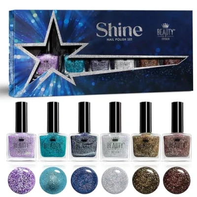 Bild av Shine Nagellack Set 6 Reflekterande Glittriga Färger, 10 ml med Enkel Applicering av Beauty4Britain