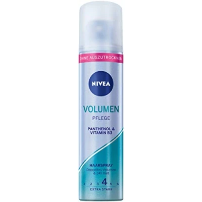 Bild av NIVEA Volume &amp; Hold Styling Spray, närande hårspray med UV skydd, pantenol och vitamin B3, hårlack för synligt mer volym 24 timmars grepp (stopp 4), vegansk vårdspray utan silikoner (75 ml)