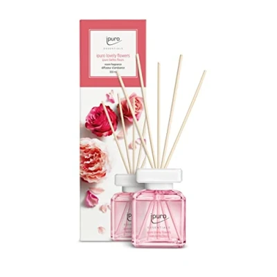 Bild av ipuro Essentials rumsdoft härliga blommor 100 ml fräschare med ylang ylang, ros, liljekonvalj, vanilj och mysk doft arom diffuser ätpinnar luftrenare för hemmet