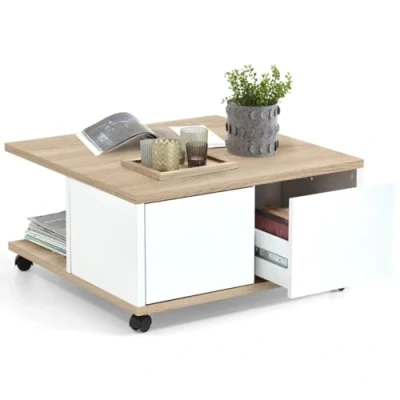 Bild av FMD Möbel möbelsoffbord, spånplatta, ek Nb/vit ädelsten glans, ca 70 x 36 cm