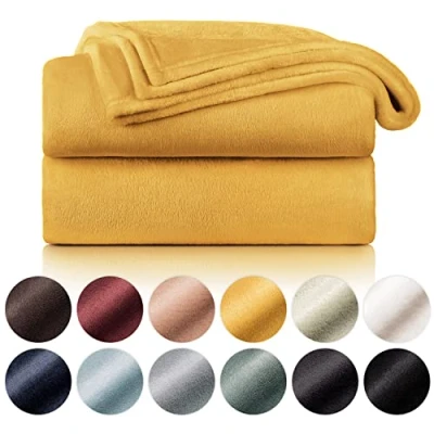 Bild av Blumtal Fleecefilt 150 x 200 Gul pläd OEKO TEX® certifierad, Sofffilt, Cocooningfilt Tjock, mjuk och varm Hög kvalitet
