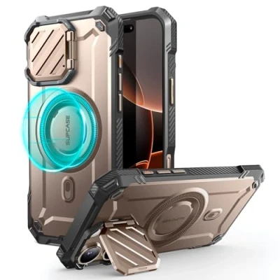 Bild av SUPCASE Fodral för iPhone 16 Pro Max 2024 med Kamerahölje (UBMag XT), [MagSafe kompatibel] [Inbyggt Stativ] Slitstarkt Magnetfodral (Brun)