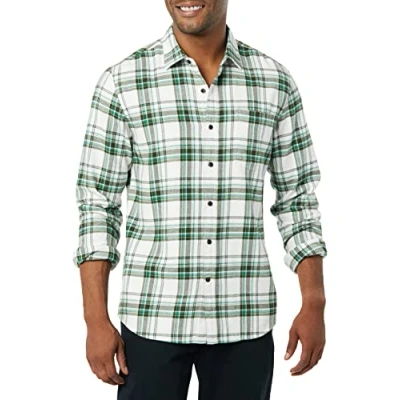 Bild av Amazon Essentials Men&#039;s Långärmad rutig flanellskjorta smal passform (färger i begränsad upplaga), Grön Vit Rutig, S