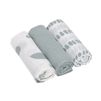 Bild av LÄSSIG Babyfilt barnomsorgslakan, set med 3 bomull 60 x cm/swaddle &amp; burp filt M strokes silvergrå