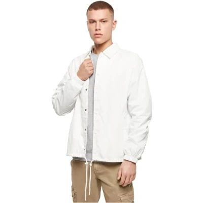 Bild av Build Your Brand Herrjacka med tryckknappsstängning och krage Coach Jacket, Windbreaker för män finns i många färger, storlekar XS 5XL, Vit, M