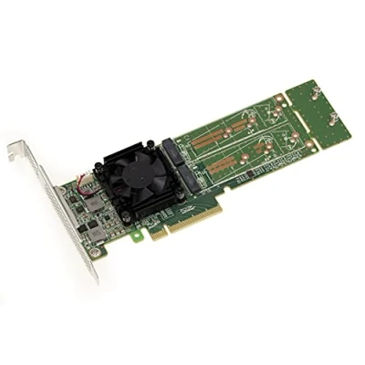 Bild av KALEA INFORMATIQUE 8X PCIe 3.0 kontrollkort för 2 M.2 NVMe M Key (M2 NGFF) SSD, CHIPSET PLX PEX 8747 32GB varje 64G totalt. Hög och låg profil.