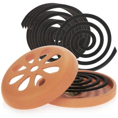 Bild av COM FOUR® 6x anti myggspiral med 1x terrakottabehållare myggtopp citrondoft och rökelse spiralhållare gjord av lera myggringhållare utomhus rökelsekruka (1x kruka + spiral)