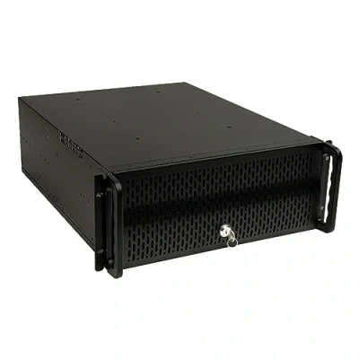 Bild av UNYKAch Rackhölje UK4129, 4U format, 19 tum ATX, 550 mm botten, 3 x 5,25 tum, 8 3,5 tums fack, främre dammskyddsfilter med säkerhetsnyckel och USB 2.0 port