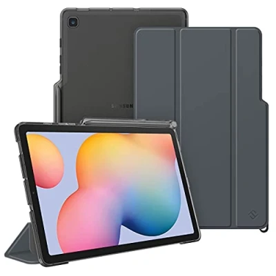 Bild av FINTIE Fodral för Samsung Galaxy Tab S6 Lite 10,4 tum 2024/2022/2020 [pennförvaring] transparent frostat bakfodral, tunt och lätt vikbart fodral, silkesgrått