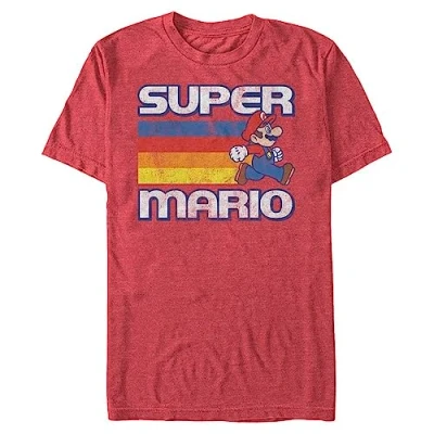 Bild av Nintendo Super Mario Running Retro Stripe T shirt för män, Röd ljung, 3XL