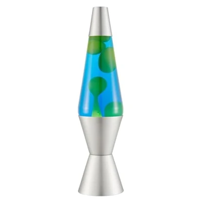 Bild av LAVA® Lava lampa 2124, grönt vax, blå vätska, silverfärgad bas och topp, original 14,5 tum märke rorelse