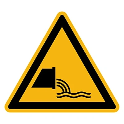 Bild av Danger Warning NF ISO7010 klistermärke laminerad triangulär signaltejp vatten och UV resistent fara för utsläpp av använt 25 x cm