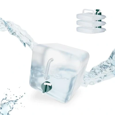 Bild av Relaxdays Vikbara fyrkantiga Jerricans i set om 4,5 liter, vattenbehållare, med kran, BPA fri, transparent