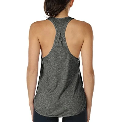 Bild av icyzone Yoga sport linne damer racerback löpartopp fitness löpning skjorta toppar, kol, L